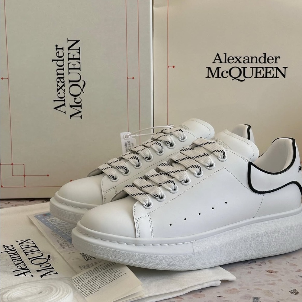 Alexander McQueen White and Black Lace-Up Sneakers